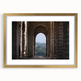 Extra large abstract print of the Great Wall of China in textured style with gold frame, suited for living room decor.