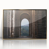 Acrylic print of the Great Wall of China in muted earth tones, framed in gold, suitable for modern art wall decor.