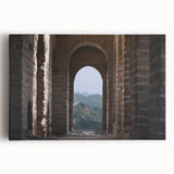 Black and white photograph of the Great Wall of China on stretched canvas, ideal for kitchen wall art or bedroom.