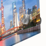 Large abstract depiction of Shanghai in muted gray tones on acrylic glass, ideal for dining room art.