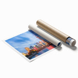 Extra large rolled print of Shanghai scenery with floral accents in muted colors, ideal for classy bathroom wall art.