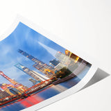 Extra large wall art featuring line art flowers over a Shanghai scenery in black and white.