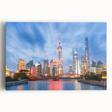 Black and white photograph of Shanghai skyline on large stretched canvas, suitable for kitchen wall art.