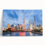 Black and white stretched canvas of Shanghai skyline, ideal for kitchen wall art or bedroom ambiance.
