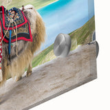 Large abstract wall art depicting the Tibetan landscape in muted earth tones on acrylic glass, ideal for dining room decor.