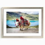 Textured abstract art print depicting a serene Tibetan landscape in muted earth tones on a framed canvas.