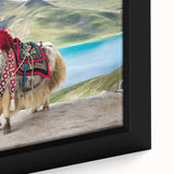 Extra large framed canvas depicting a textured, colorful Tibetan landscape in primarily black tones.