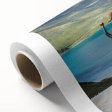 Art deco poster of Tibetan landscape in muted earth tones on rolled canvas, ideal for nursery wall art.