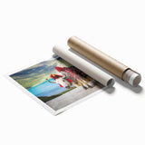 Extra large rolled print of a Tibetan landscape with floral elements in muted earth tones.