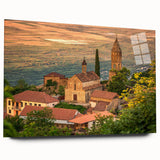 Large abstract wall art on acrylic glass depicting a serene Georgian landscape, ideal for bedroom or dining room decor.