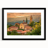 Abstract art print featuring vibrant, colorful textures, framed in black; ideal for living room decor.