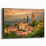 Black and white framed canvas featuring a vintage-style landscape of a Georgian scenery, ideal for bedroom wall decor.
