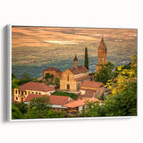 Extra large framed canvas of a vintage poster art depicting a colorful Asian scenery, ideal for living room decor.