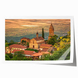 Extra large rolled print of a floral scene in muted greens and pinks, ideal for art wall dining room.