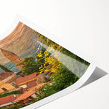 Extra large wall art featuring line art flowers in muted earth tones on a rolled canvas, ideal for large living room decor.