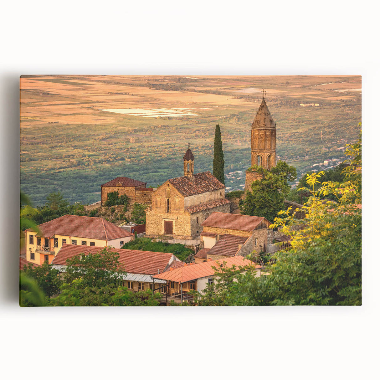 Black and white large art print of the Georgia landscape on stretched canvas, ideal for kitchen wall art.