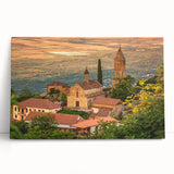 Black and white stretched canvas depicting a serene Georgian landscape, ideal for kitchen wall art or bedroom ambiance.