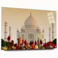 Large abstract wall art depicting a vibrant Indian landscape on acrylic glass, ideal for bedroom or dining room decor.