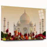 Large abstract wall art depicting a vibrant Indian landscape on acrylic glass, ideal for bedroom or dining room decor.