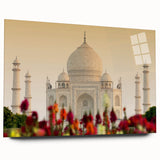 Large abstract wall art featuring a vibrant, multicolored Indian scenery on acrylic glass.