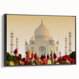 Black and white vintage poster art of an Indian landscape on framed canvas, ideal for bedroom wall decor.