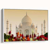 Vintage poster art of an Indian scenery in vibrant colors on a large framed canvas, ideal for living room decor.