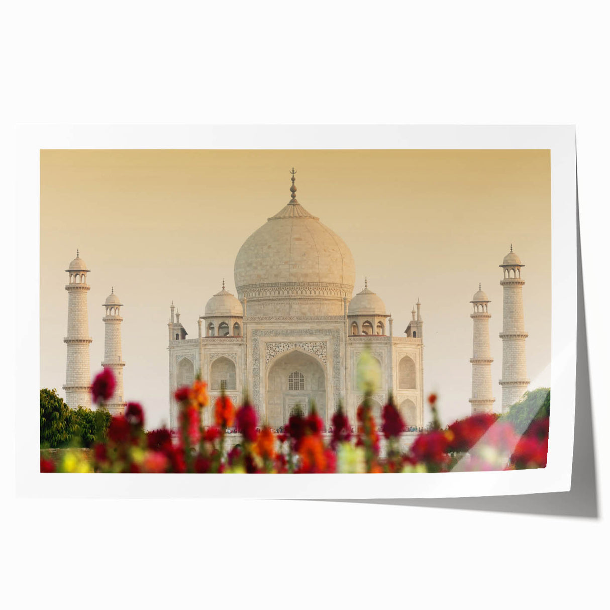Rolled print of a serene Indian landscape with vibrant green and yellow tones, ideal for art wall dining room decor.