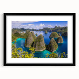 Extra large abstract art print depicting a colorful, textured Indonesian landscape on a framed black mat.