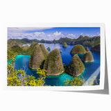 Extra large rolled print of a serene Indonesian landscape with lush greenery and floral elements.