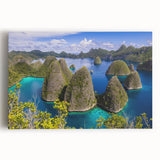 Large black and white photograph of Indonesian landscape on stretched canvas, ideal for kitchen wall art.