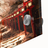 Large abstract wall art depicting a Kyoto scenery in muted earth tones on acrylic glass, suitable for dining room ambiance.