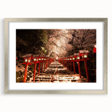 Textured abstract art print depicting a serene Kyoto landscape in muted earth tones on a framed silver mat.