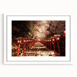 Abstract art print of a Kyoto landscape in muted earth tones on a framed canvas, suitable for dining room decor.