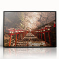 Large abstract wall art depicting a stylized Kyoto landscape in muted earth tones on a framed acrylic.