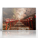 Art deco poster of Kyoto scenery in muted pastel shades on framed acrylic, ideal for modern art wall decor.