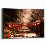 Black and white landscape art painting of Kyoto on framed canvas, ideal for bedroom wall decor.