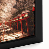 Extra large framed canvas depicting a textured, colorful Kyoto scenery in black, ideal for living room decor.
