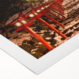Art deco poster of Kyoto scenery with muted earth tones on rolled canvas, suitable for dining room wall art.