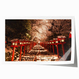 Large rolled print of Kyoto scenery with cherry blossoms in soft pink and white, ideal for art wall dining room.