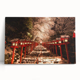 Black and white stretched canvas depicting a serene Kyoto landscape, ideal for kitchen wall art or bedroom ambiance.