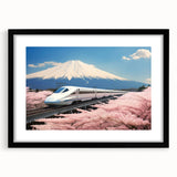 Extra large framed wall art of Mount Fuji in vibrant colors, ideal for living room decor.