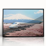 Large abstract wall art depicting Mount Fuji in muted gray and blue tones on a framed acrylic.