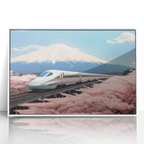 Acrylic print of Mount Fuji with soft pastel colors in art deco style, ideal for modern nursery wall art.