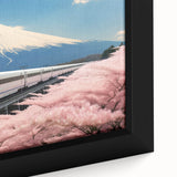Extra large framed canvas featuring a textured depiction of Mount Fuji in black with colorful accents.