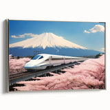 Landscape art painting of Mount Fuji with vibrant colors on a framed canvas, ideal for living room decor.