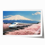 Extra large rolled print of Mount Fuji with cherry blossoms in pastel shades, ideal for dining room wall art.