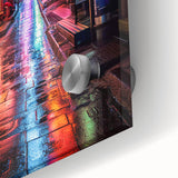 Large abstract depiction of Tokyo with vibrant colors on acrylic glass, ideal for dining room art.