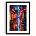 Abstract art print featuring a colorful, textured depiction of Tokyo's skyline on a large framed canvas.