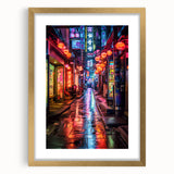 Extra large abstract art print of Tokyo skyline in textured gold frame, ideal for living room decor.