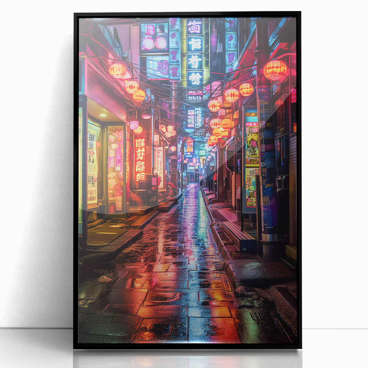 Large abstract wall art featuring a stylized Tokyo skyline in black and gray tones on a framed acrylic panel.